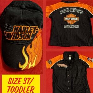 Kids Harley Davidson Work Shirt Size 3T & Hat